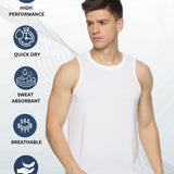 DOMIN8 Men Poly Viscose Slim Fit Breathable White Sports Sleeveless Tank Top