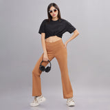 DOMIN8 Women Flared Mid-Rise Trousers