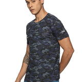 DOMIN8 Men Cotton Regular Fit Round Neck Camouflage Black Sports T-Shirt