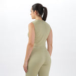 ack view of light green joggers and crop top set, designed for comfort and a sporty look.