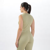 ack view of light green joggers and crop top set, designed for comfort and a sporty look.