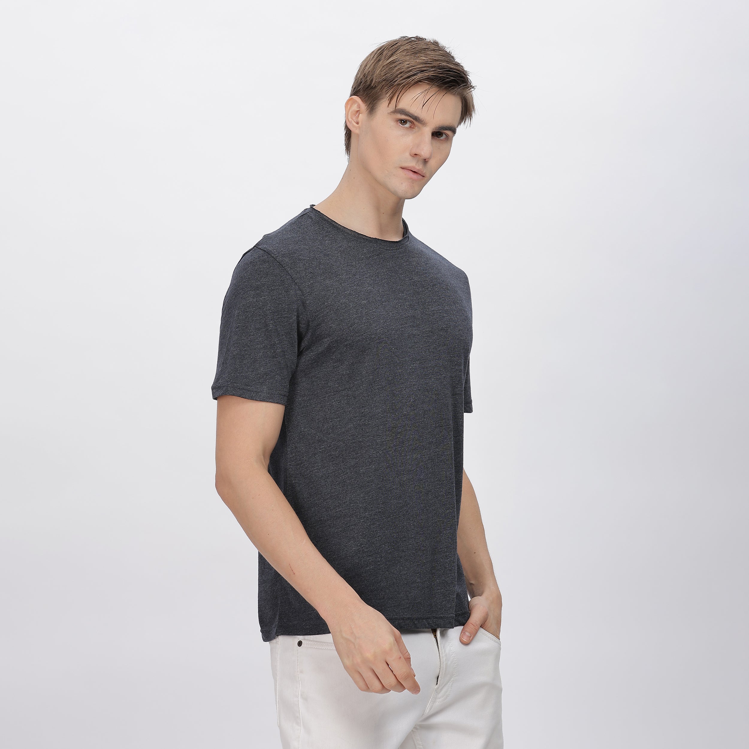 Side view Close-up of men's Black shirt – premium soft polyester material
