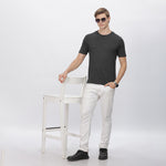 Men’s grey short-sleeve polyester shirt, ideal for everyday wear and outdoor activities.