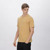 Sustainable men's t-shirt in mustard yellow – smooth polyester blend