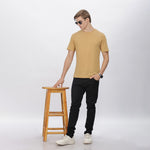 Close-up of men's mustard shirt – premium soft polyester material