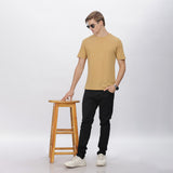Close-up of men's mustard shirt – premium soft polyester material