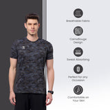DOMIN8 Men Cotton Regular Fit Round Neck Camouflage Black Sports T-Shirt