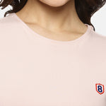 Close-up of white short sleeve top – breathable and stretchable design