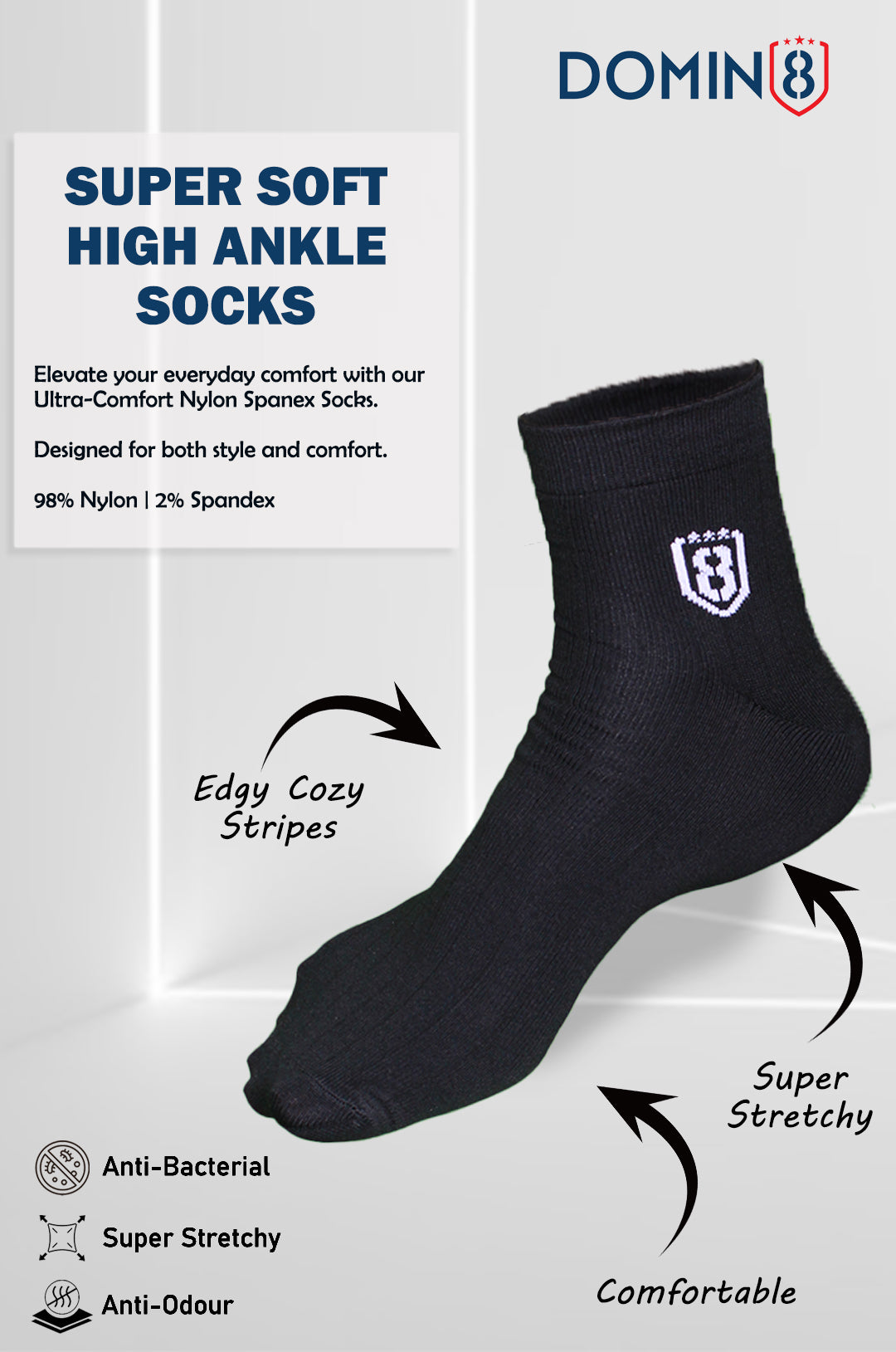 black nylon socks, perfect for both athletic and casual wear.