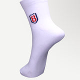 White nylon ankle socks displayed flat-lay, highlighting breathable and sweat-wicking fabric.