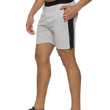 Front view of men's grey sports shorts with an elastic waistband.