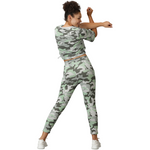 Back view of camo tracksuit for women showcasing the stylish print.