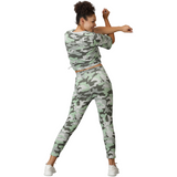 Back view of camo tracksuit for women showcasing the stylish print.