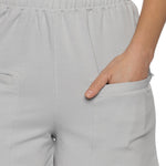 Back view of women's grey training shorts showcasing a comfortable fit.