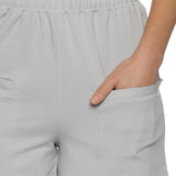 Back view of women's grey training shorts showcasing a comfortable fit.
