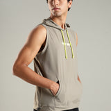 Men's Sleeveless Hoodie with Kangaroo Pocket & Neon Drawstring