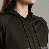 Women's Raglan Sleeve Hoodie with High V-Neck Collar & Zipper Opening