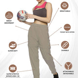 Women's Solid Detachable Track pants with Elasticated Drawstring waist & Zipper Pockets.