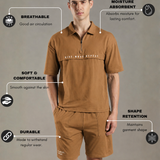 Dropped Shoulder Half-Zip Polo T shirt with shorts