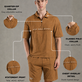Dropped Shoulder Half-Zip Polo T shirt with shorts