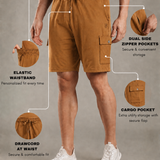 Men Cargo Shorts With Elasticated Waist Band And Adjustable Drawstring