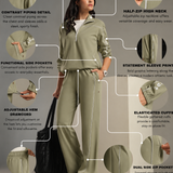 On-Trend Relaxed Fit Pullover set with wide-leg contrast piping bottom for Elevated All-Day Comfort.