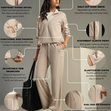 On-Trend Relaxed Fit Pullover set with wide-leg contrast piping bottom for Elevated All-Day Comfort.