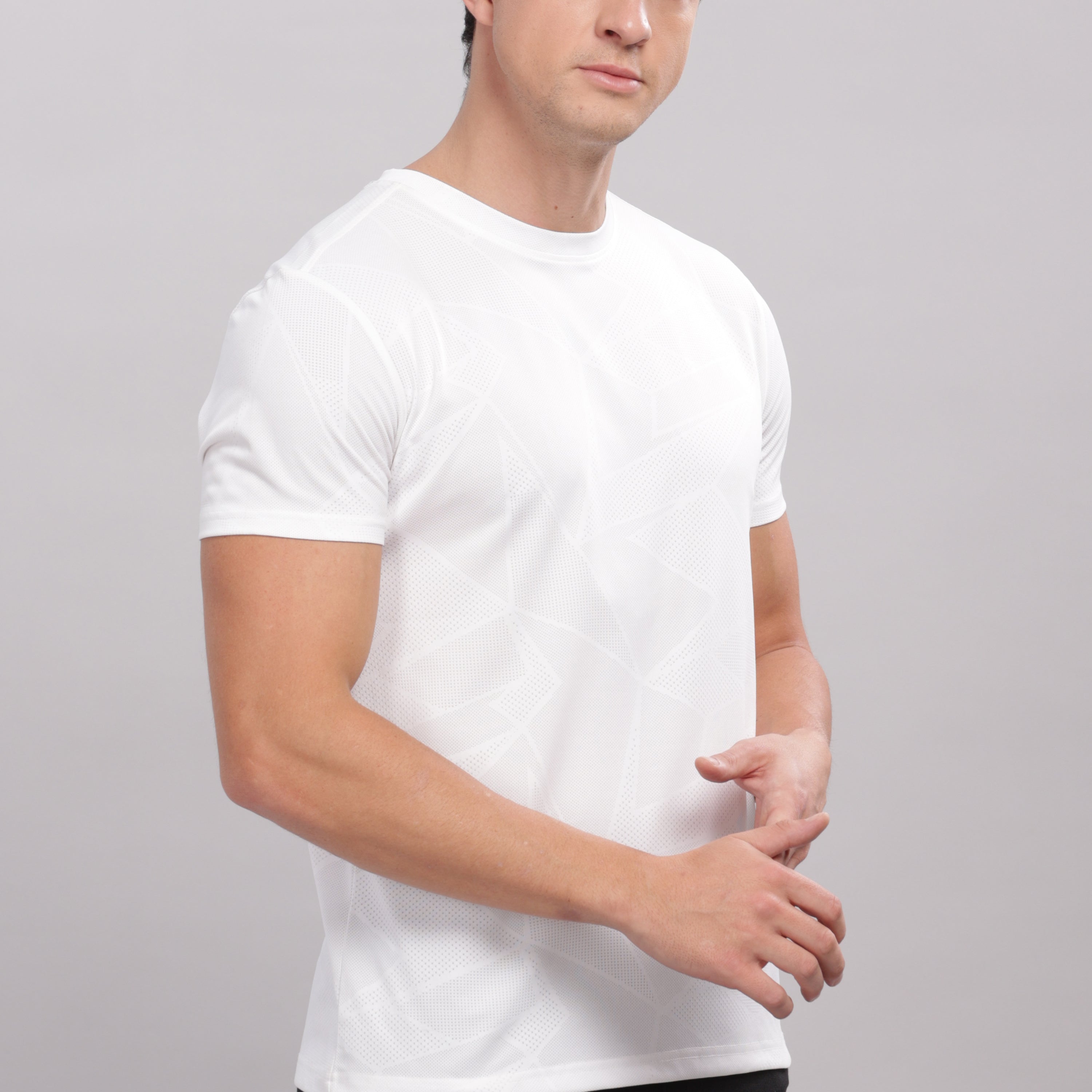 Men's Round Neck Super Smooth Self Design Wrinkle Resistant T shirt- Domin8 (BLACK)