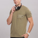 Men's Super Stylish Organic Cotton T Shirt With Printed Chest Pocket - Domin8 (Moss Green)