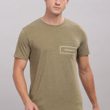 Men's Super Stylish Organic Cotton T Shirt With Printed Chest Pocket - Domin8 (Moss Green)