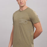 Men's Super Stylish Organic Cotton T Shirt With Printed Chest Pocket - Domin8 (Moss Green)