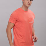 Men's Super Stylish Organic Cotton T Shirt With Printed Chest Pocket - Domin8 (Orange)