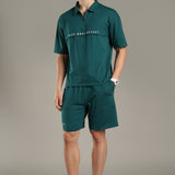 Dropped Shoulder Half-Zip Polo T shirt with shorts