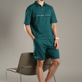 Dropped Shoulder Half-Zip Polo T shirt with shorts