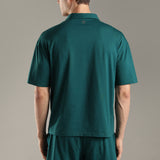 Dropped Shoulder Half-Zip Polo T Shirt with minimal graphic print