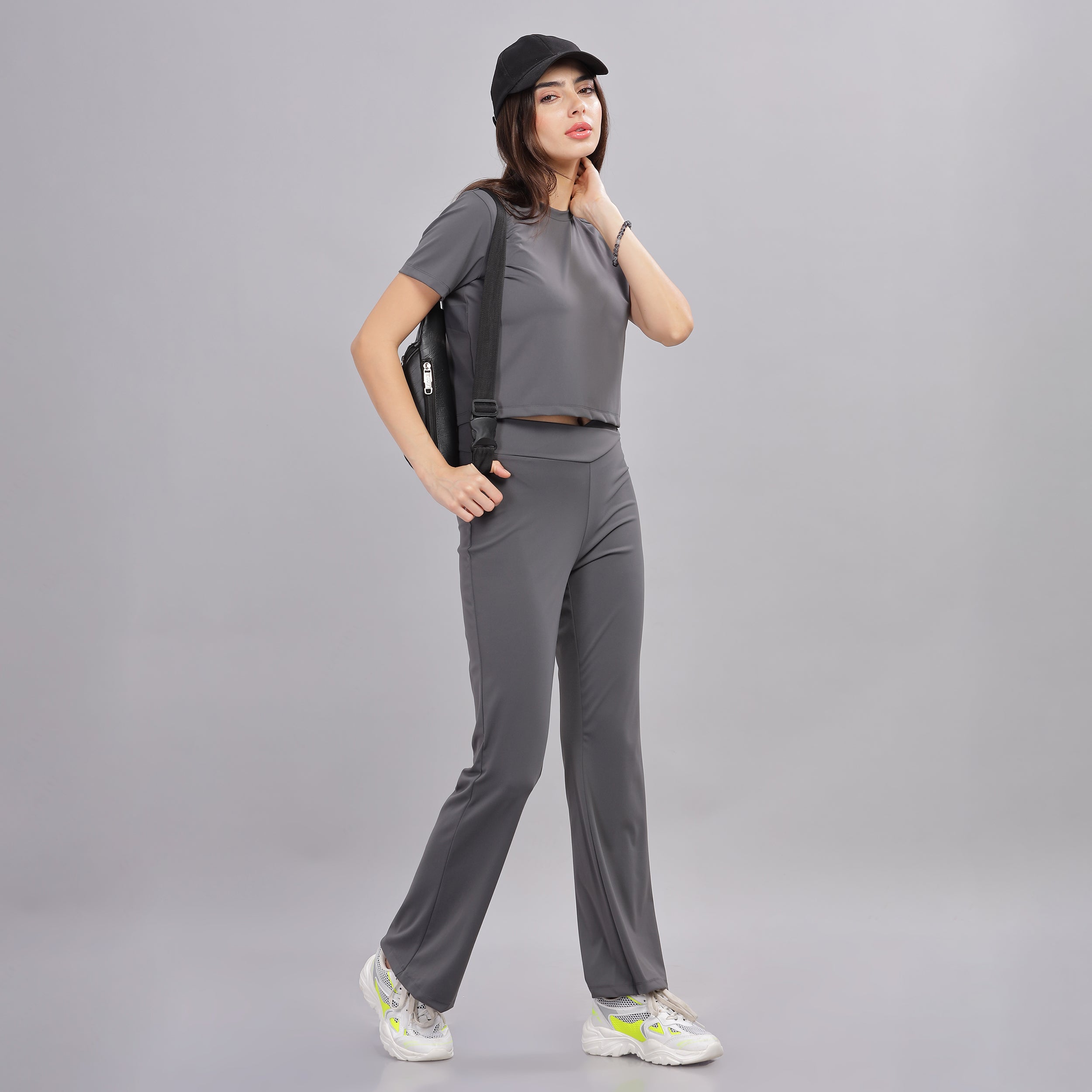 Women’s super stretchy ultra soft sweat wicking Nylon crop top and Jogger Set