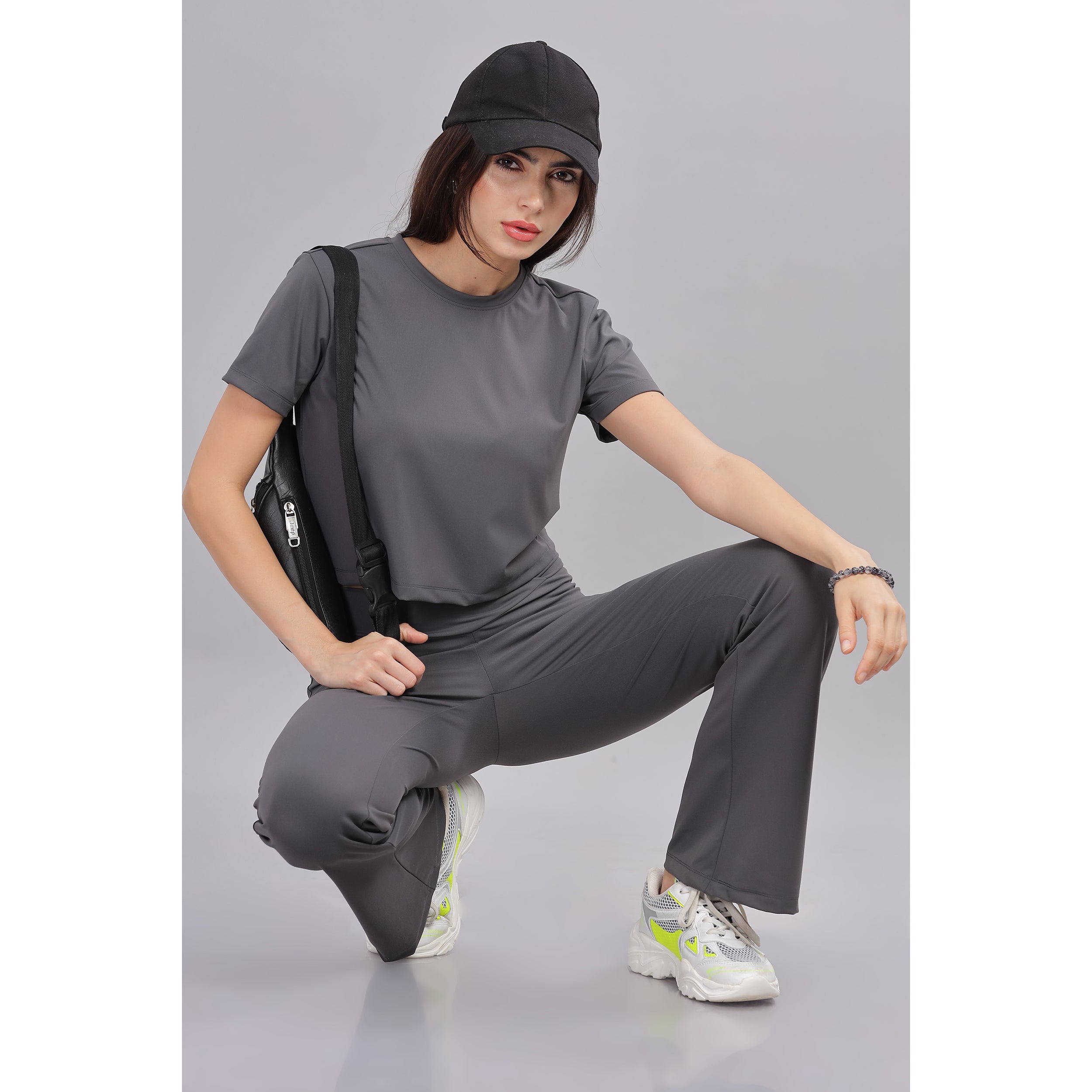 Women’s super stretchy ultra soft sweat wicking Nylon crop top and Jogger Set