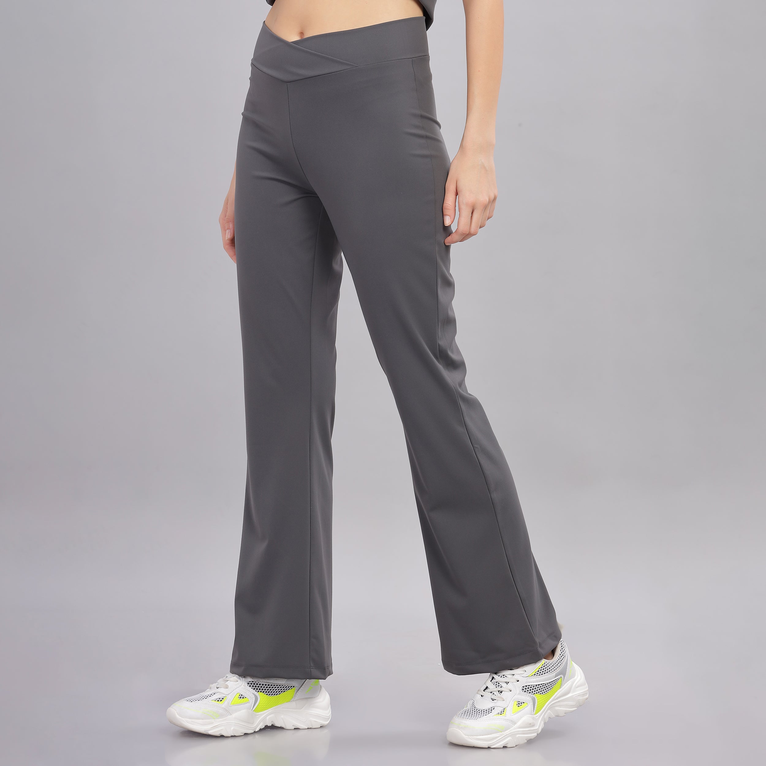 DOMIN8 Women Flared Mid-Rise Trousers