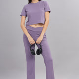 Women’s super stretchy ultra soft sweat wicking Nylon crop top and Jogger Set (LILAC)