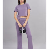 Women’s super stretchy ultra soft sweat wicking Nylon crop top and Jogger Set (LILAC)