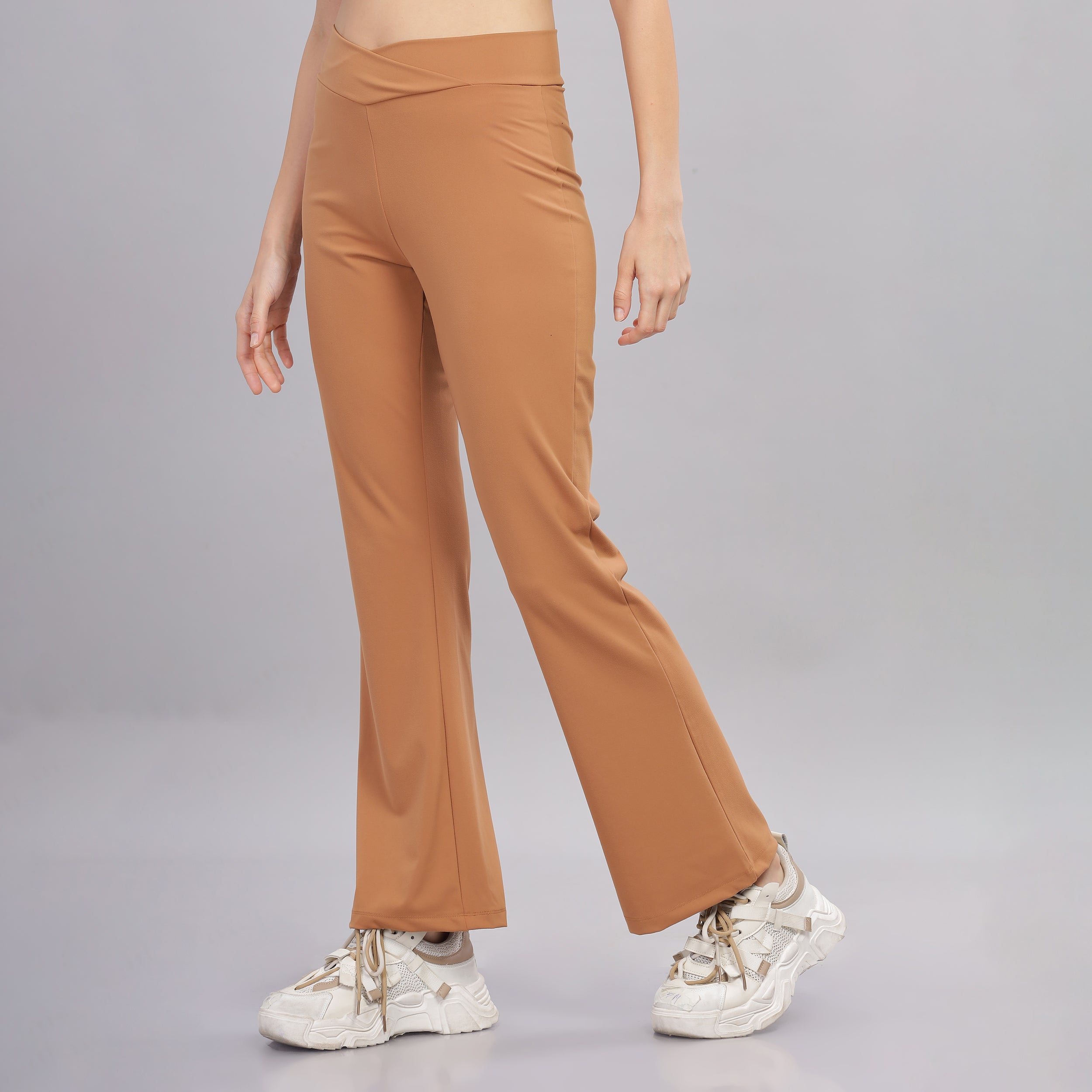 DOMIN8 Women Flared Mid-Rise Trousers