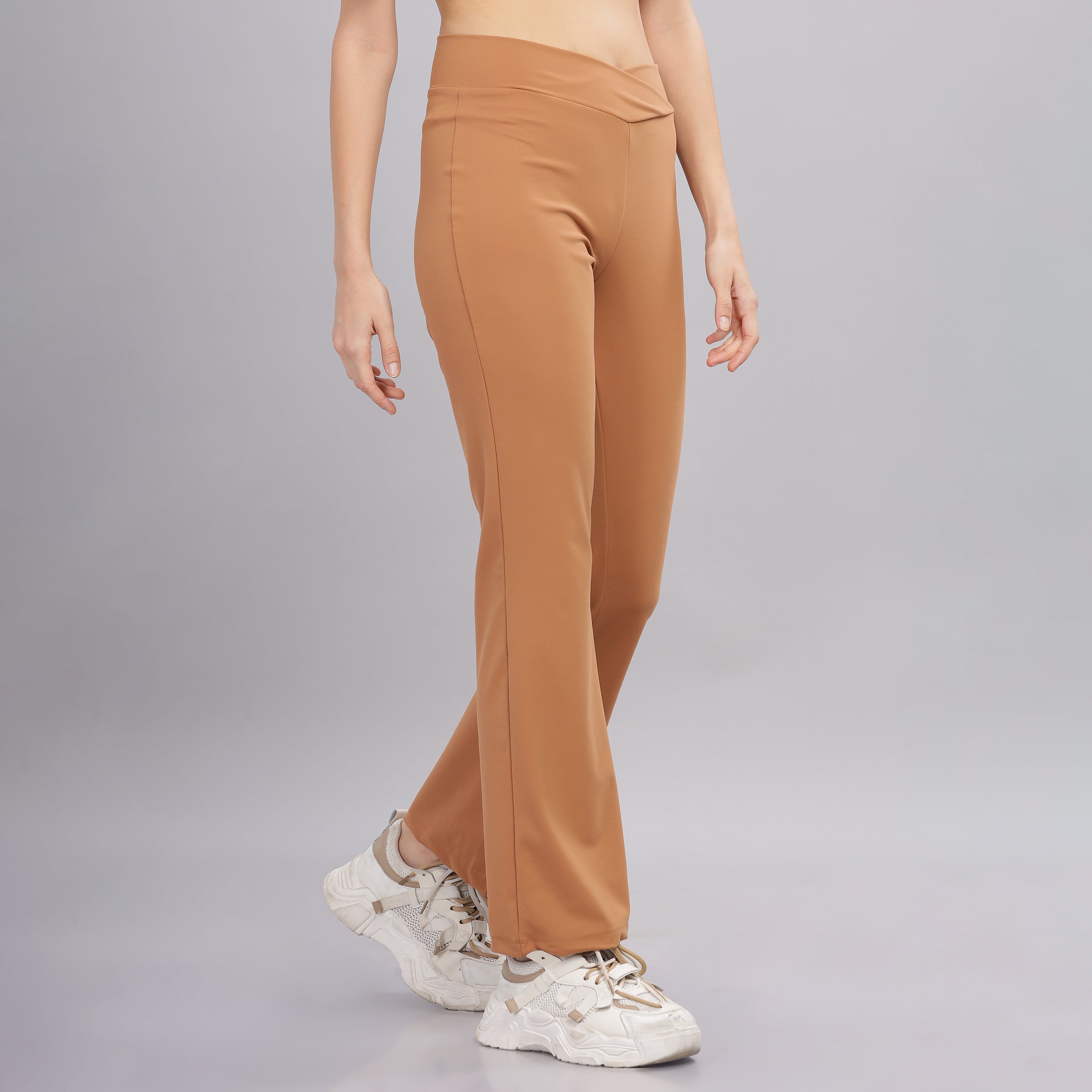 DOMIN8 Women Flared Mid-Rise Trousers