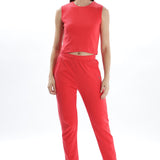 Womens Cotton Crop Top and Draw String Side Pocket Jogger ( Brick Red)