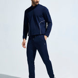 Men's High Neck Breathable Sports Tracksuit with Contrast Piping & Pockets