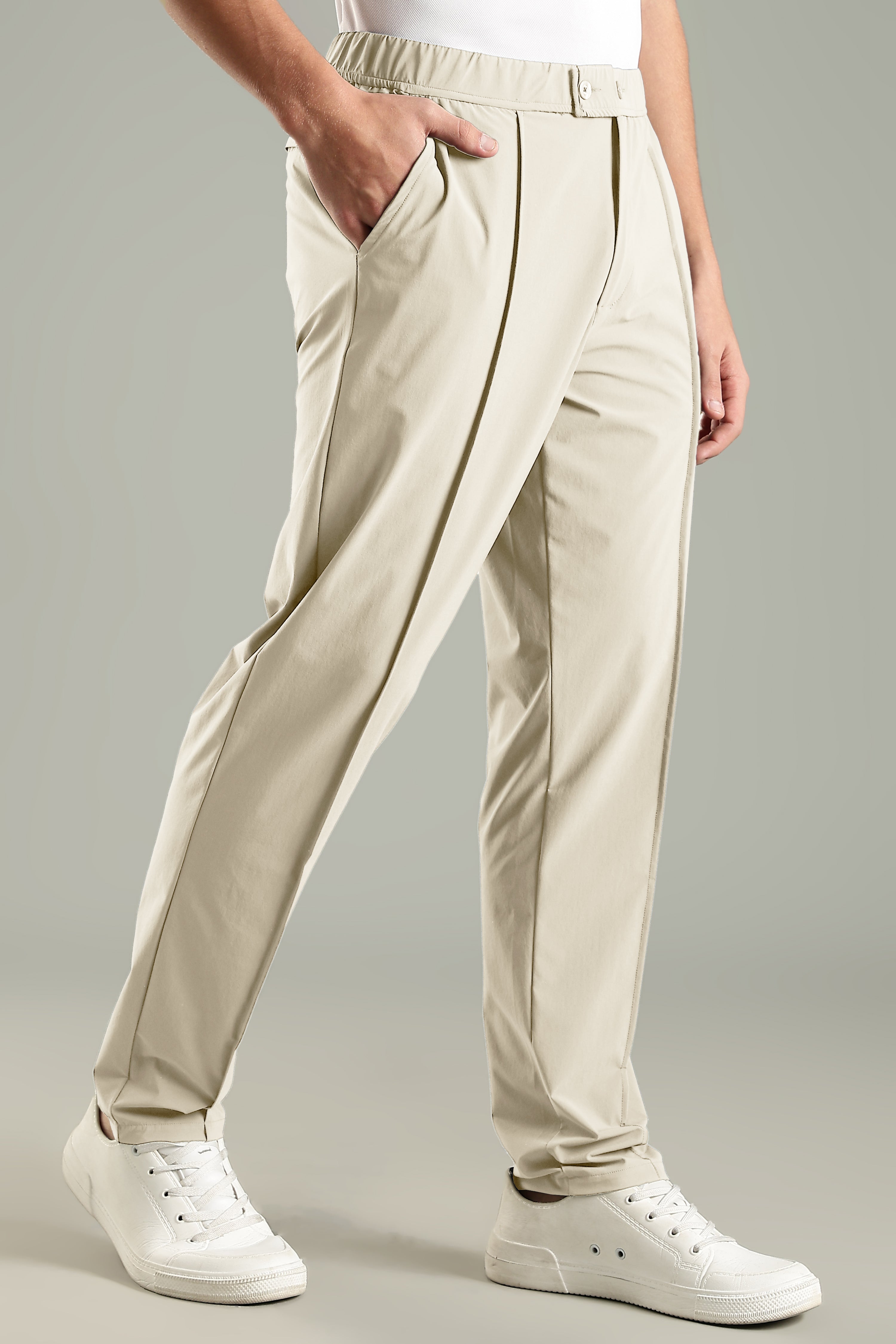 Men's Pintuck Pants with Double Button & Zipper Closure