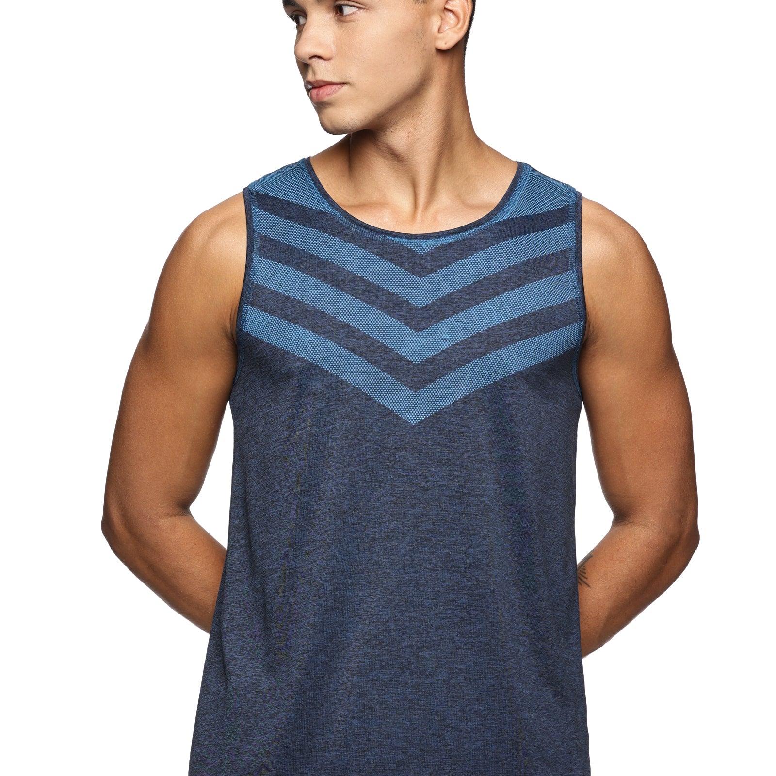 Men Slim Fit Round Neck Sleeveless Tank Top With arrow print at chest (Dark Grey)