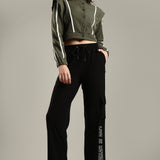 Women's Snap Button Crop Jacket with Elastic Drawstring