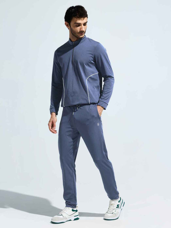 Men's High Neck Breathable Sports Tracksuit with Contrast Piping & Pockets