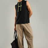 Men's Sleeveless Hoodie with Kangaroo Pocket & Neon Drawstring