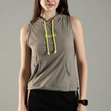Women’s Sleeveless Hoodie with Adjustable Waist and Kangaroo Pocket